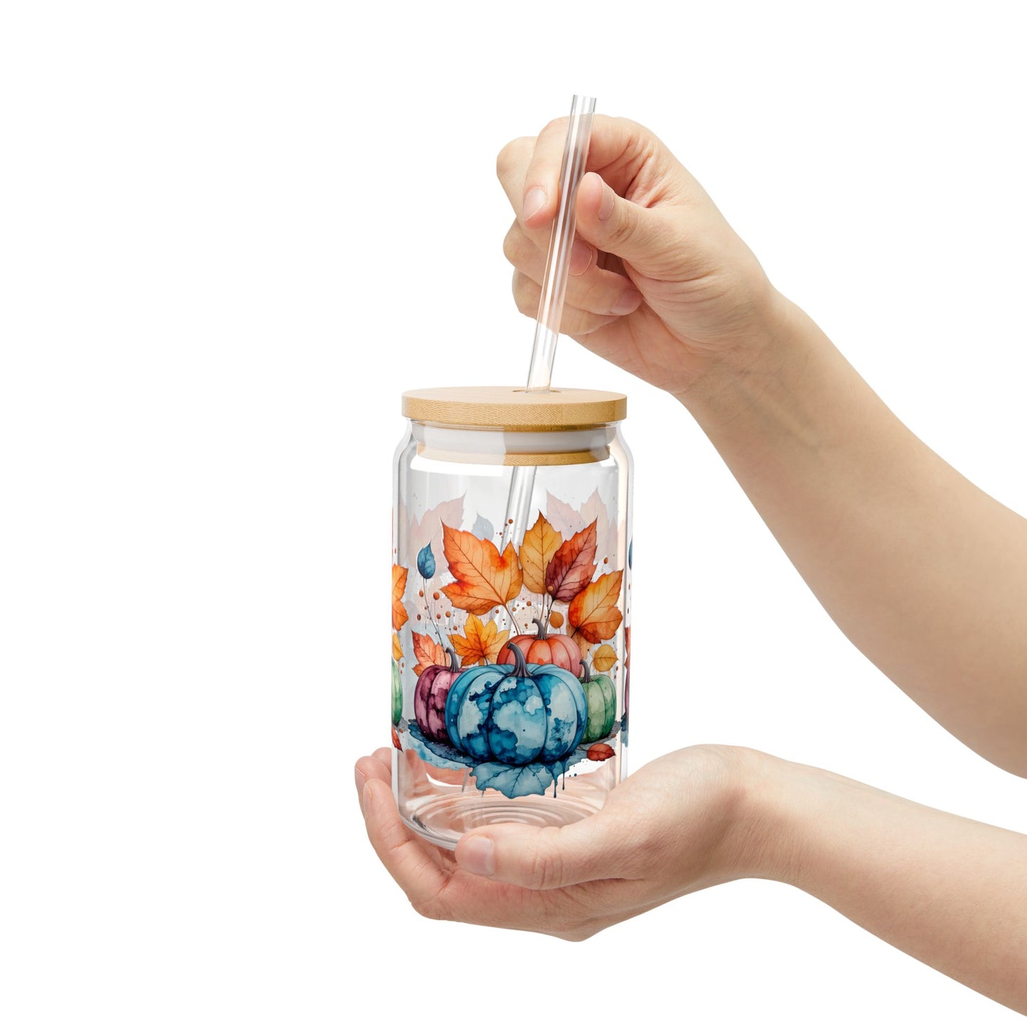 Colorful Autumn Pumpkin Sipper Glass