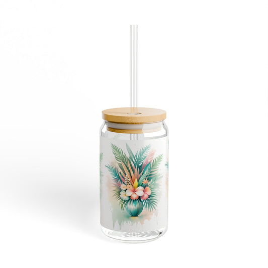 Tropical Floral Bouquet Sipper Glass
