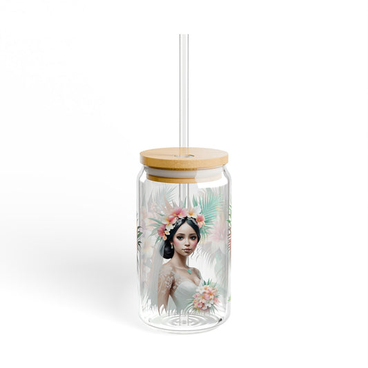 Tropical Floral Bride Sipper Glass