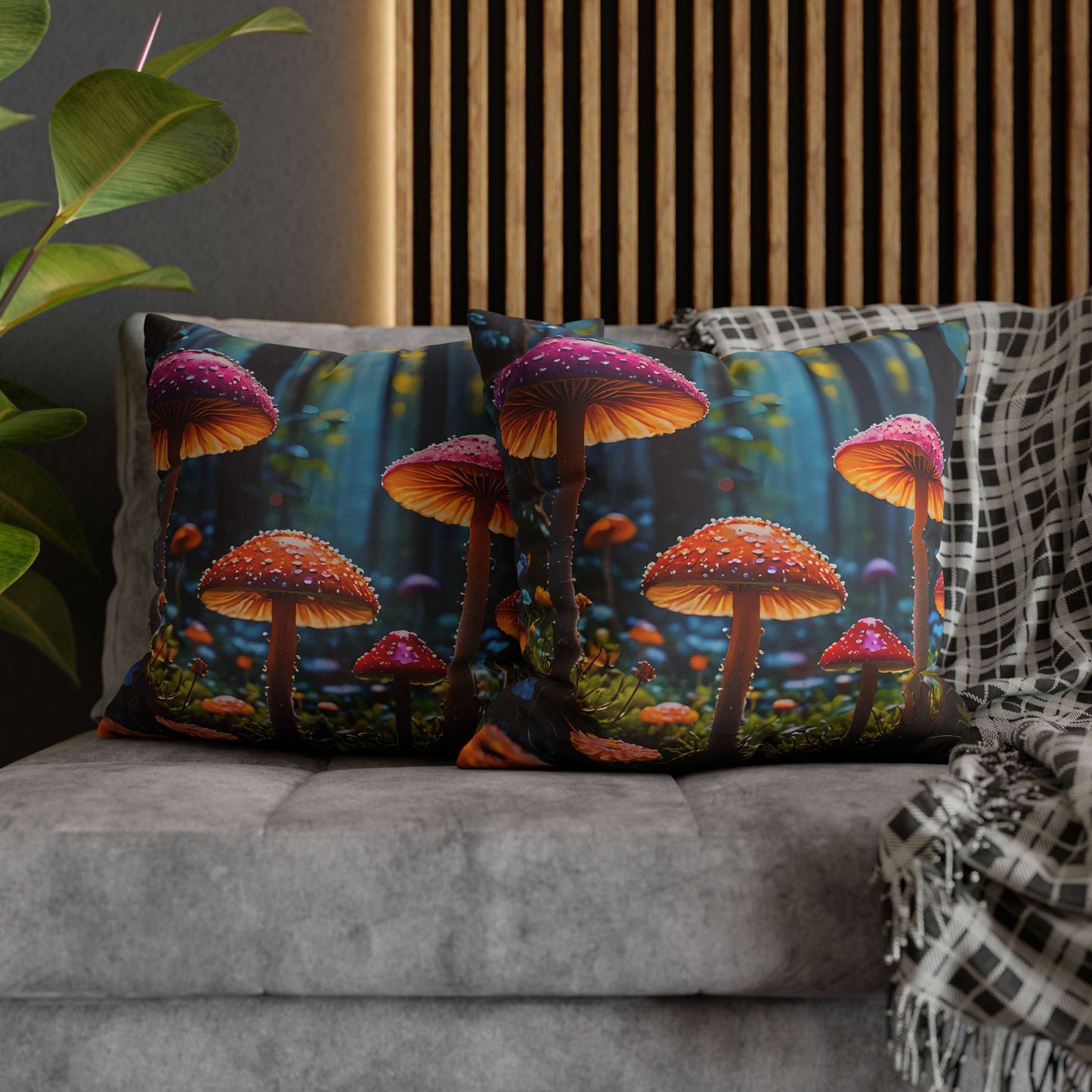 Colorful Forest Mushrooms Pillow Cover