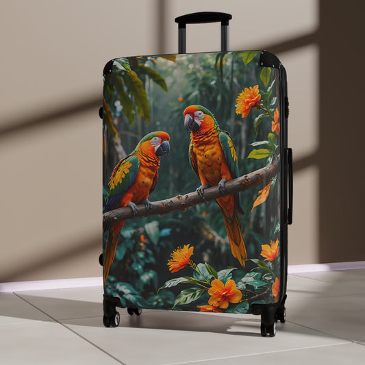 Macaw Parrots in a Tropical Forest Cabin Suitcase
