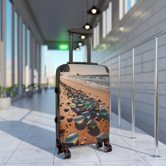 Blue and Turquoise Sea Glass on the Beach Travel Suitcase