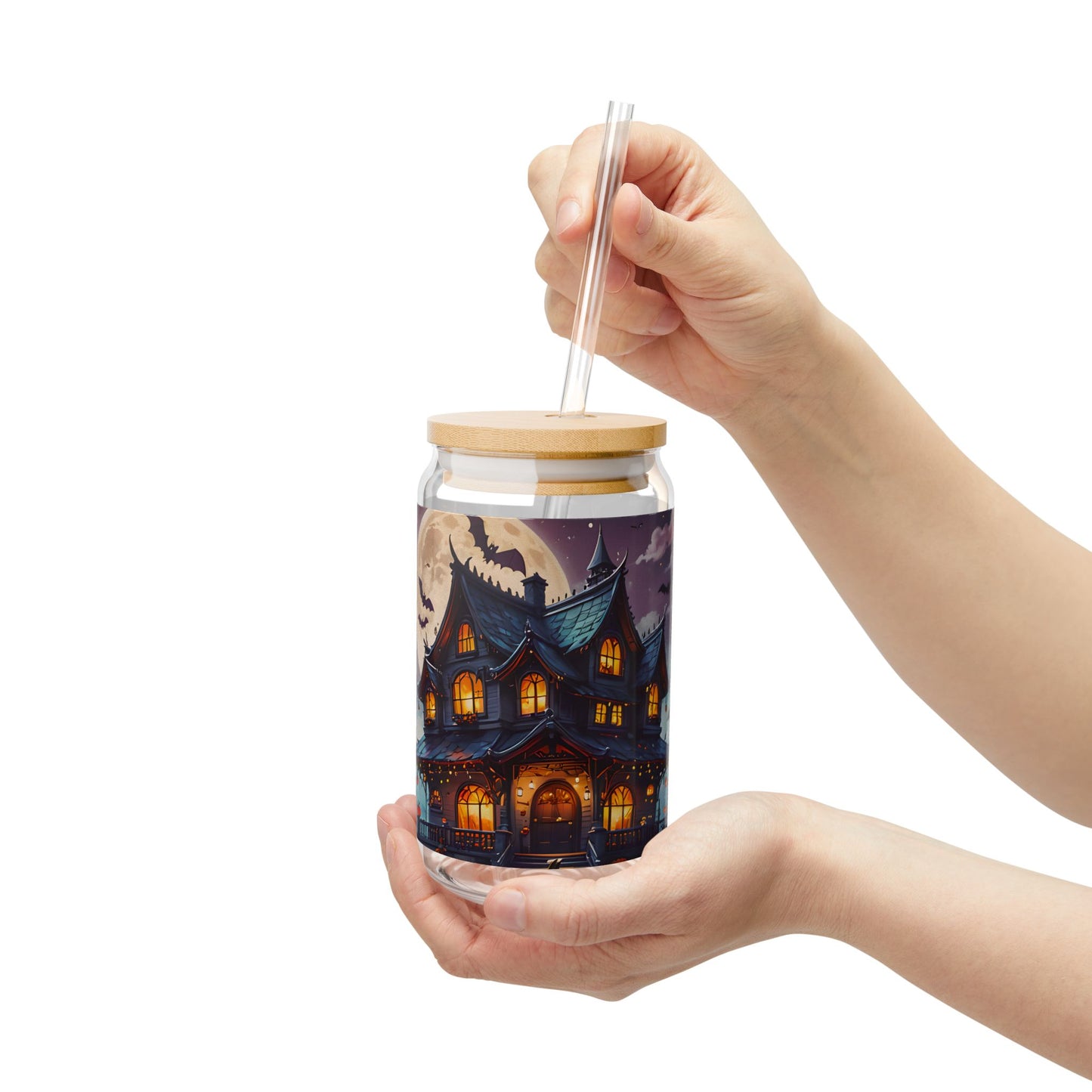 Halloween Haunted House Sipper Glass