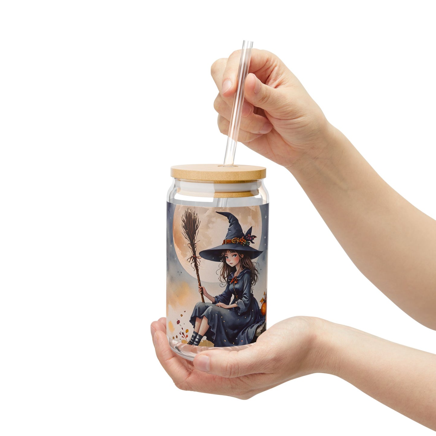 Cute Witch Moon Sipper Glass