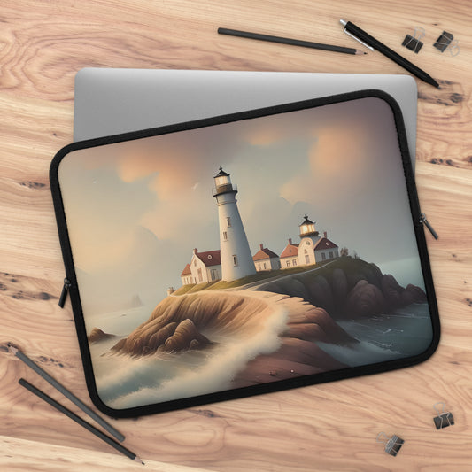 Watercolor Lighthouse Scene Laptop Sleeve
