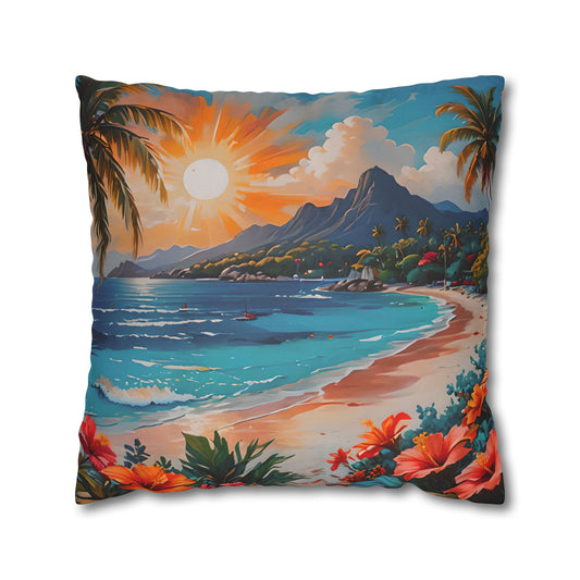 Tropical Sunset Beach Pillow Cover