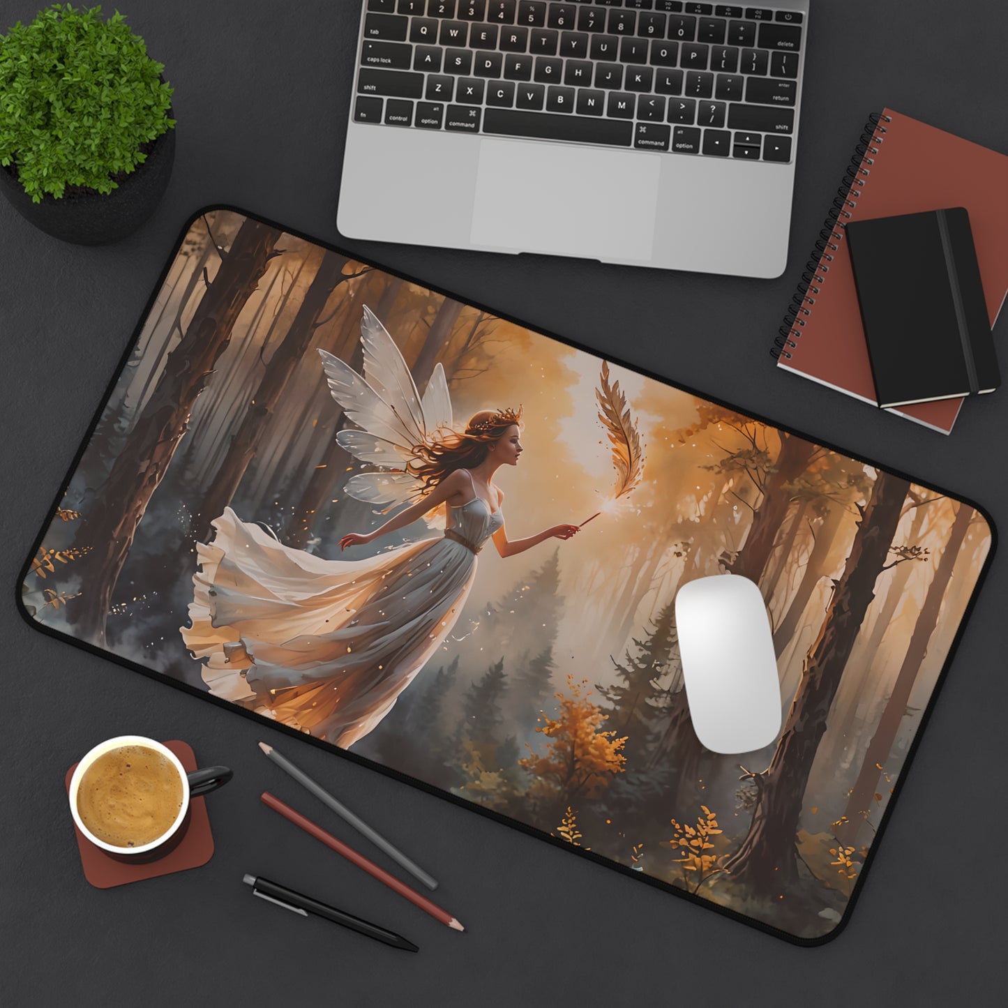 Enchanted Autumn Winged Fairy Desk Mat