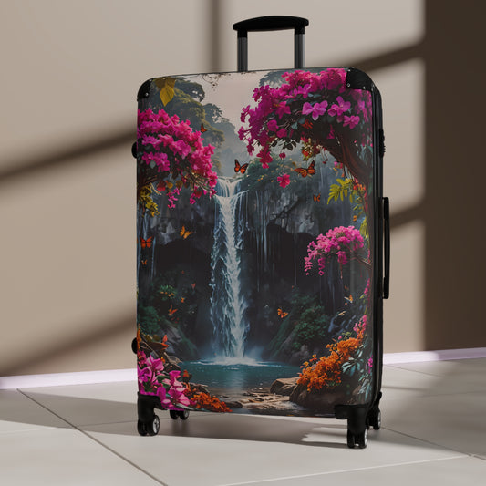 Tropical Flowers and Waterfall Cabin Suitcase