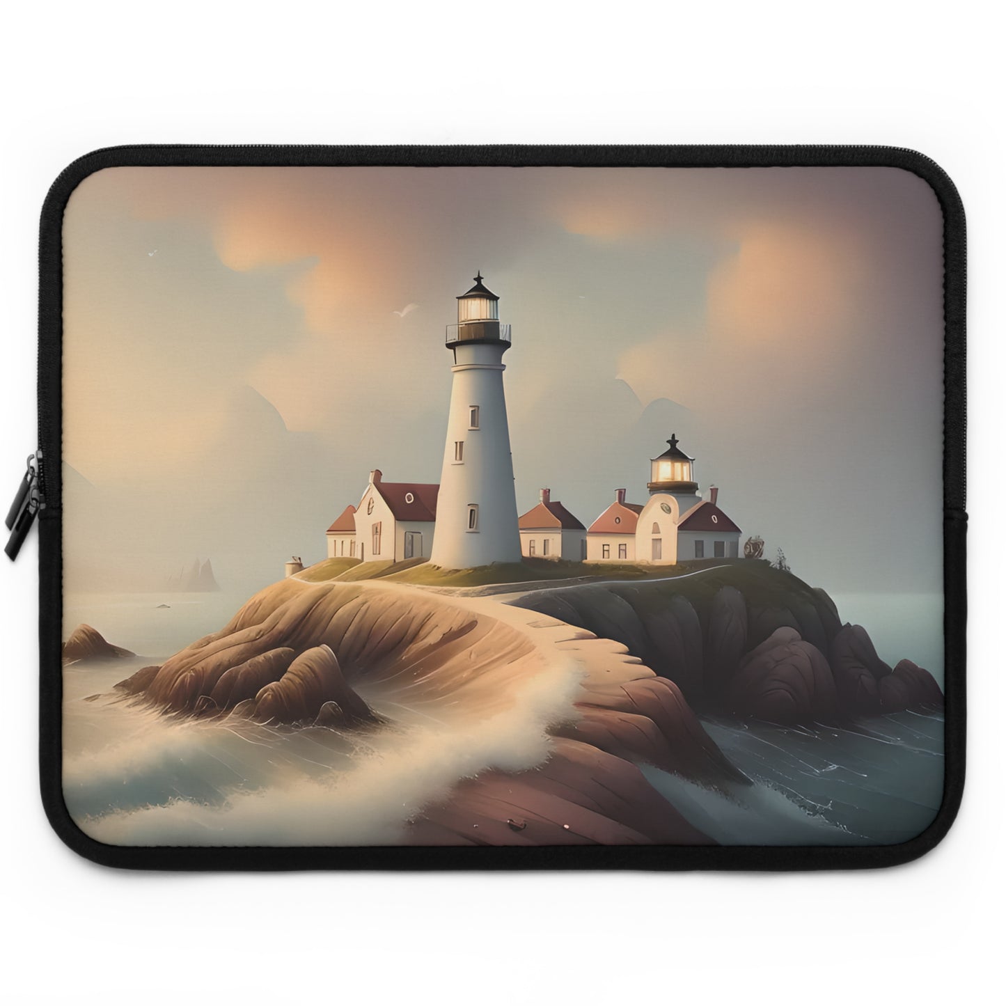 Watercolor Lighthouse Scene Laptop Sleeve