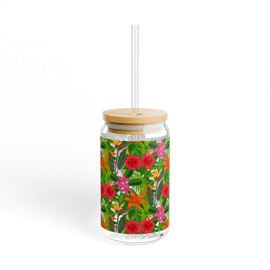 Tropical Floral Pattern Sipper Glass