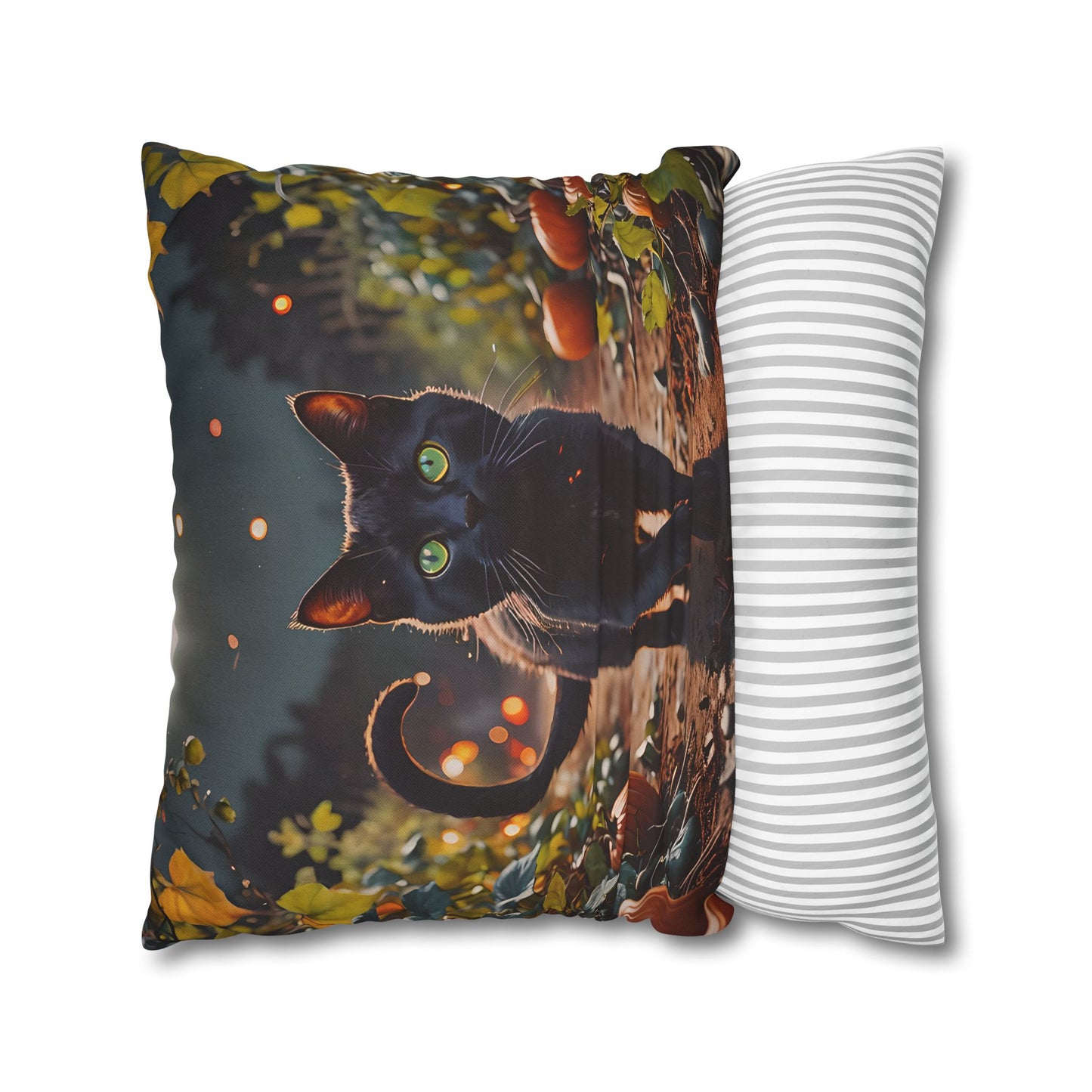 Black Cat in Pumpkin Patch Pillow Cover