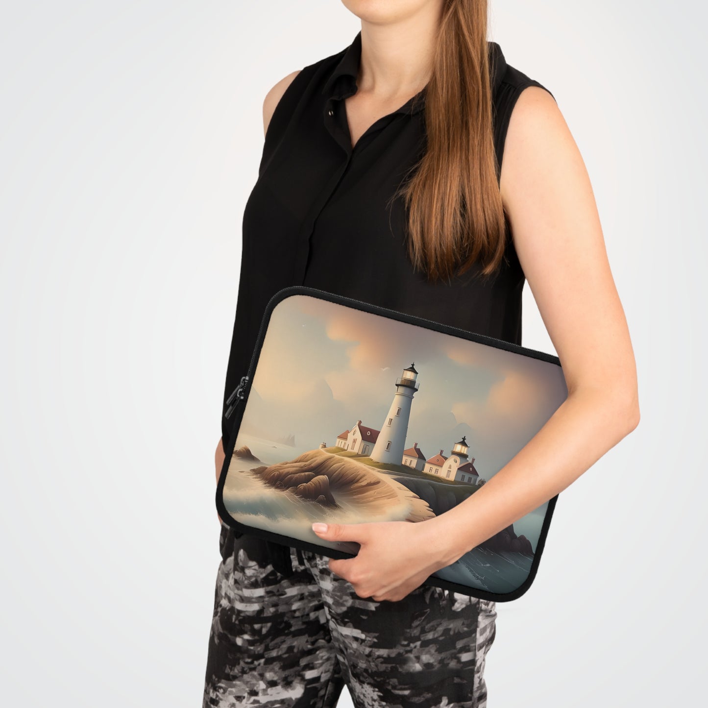 Watercolor Lighthouse Scene Laptop Sleeve