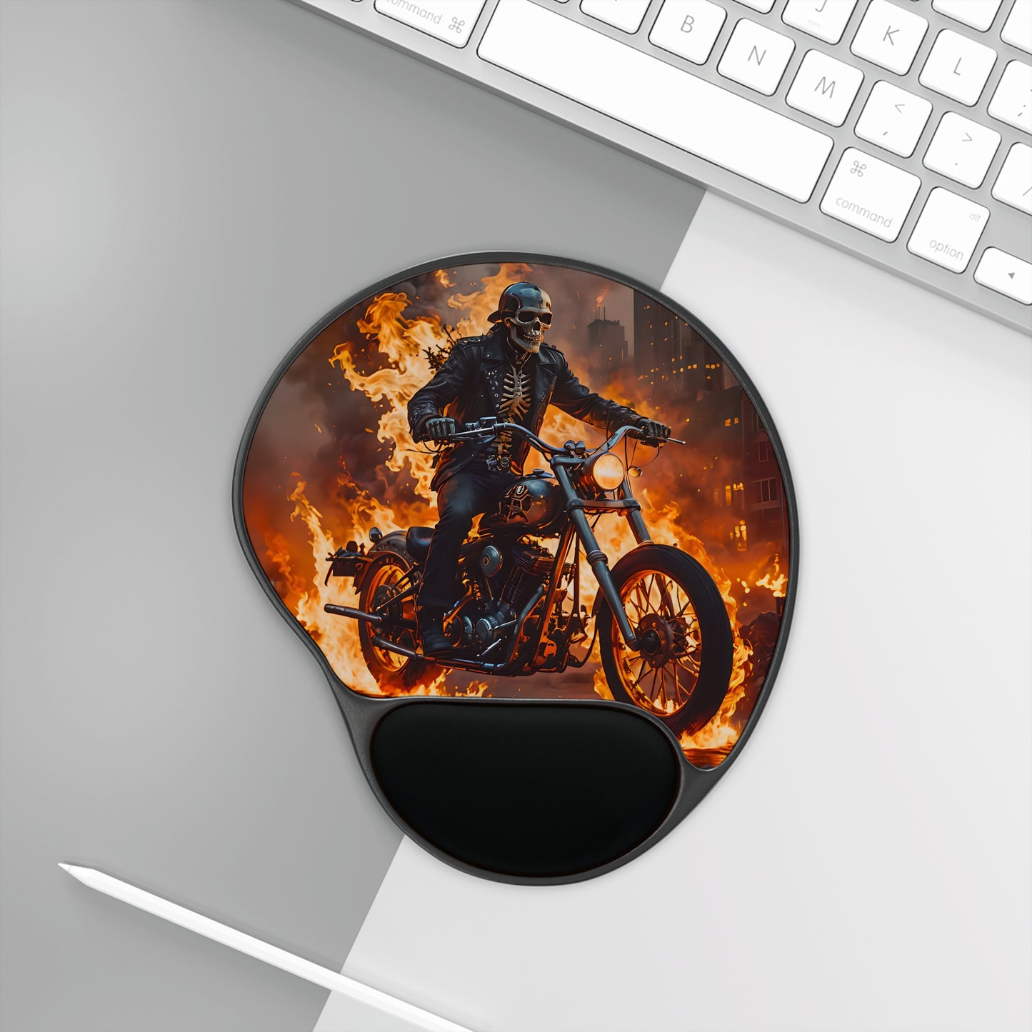 Flaming Skeleton Biker Mouse Pad with Wrist Rest