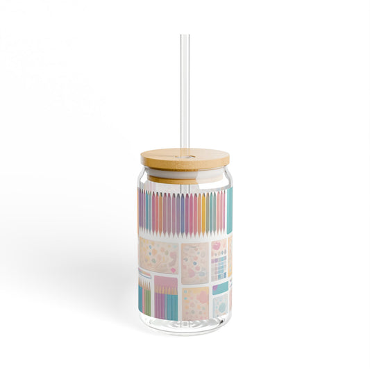 Pastel Colored Pencils and Supplies Sipper Glass