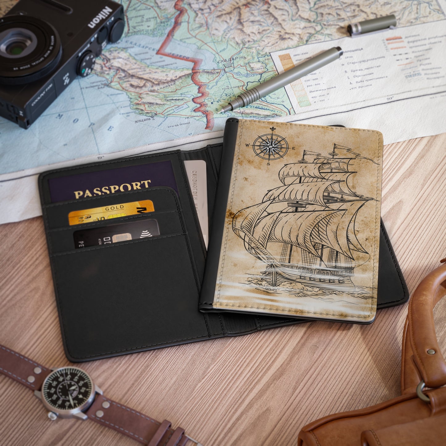 Vintage Sailing Ship Passport Cover