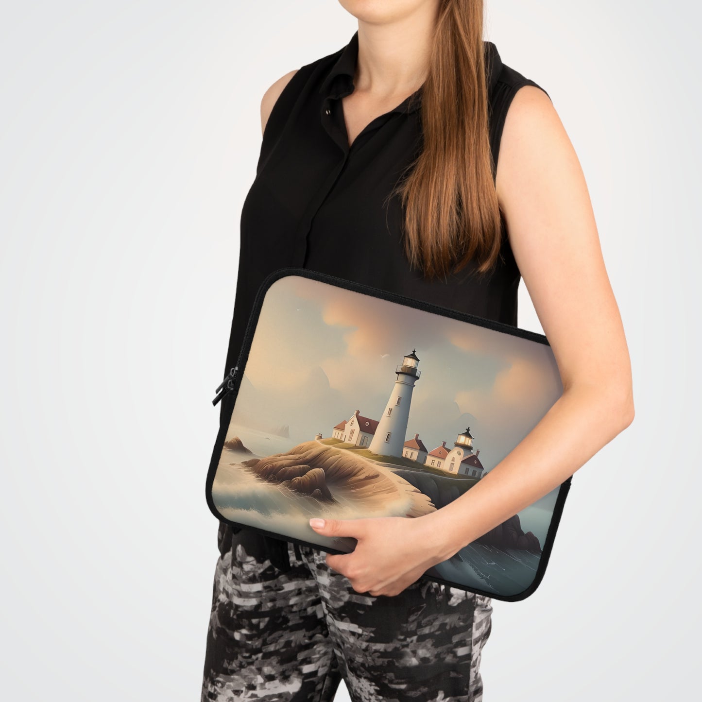 Watercolor Lighthouse Scene Laptop Sleeve