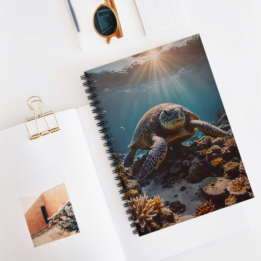 Sea Turtle Swimming over Coral Reef Notebook