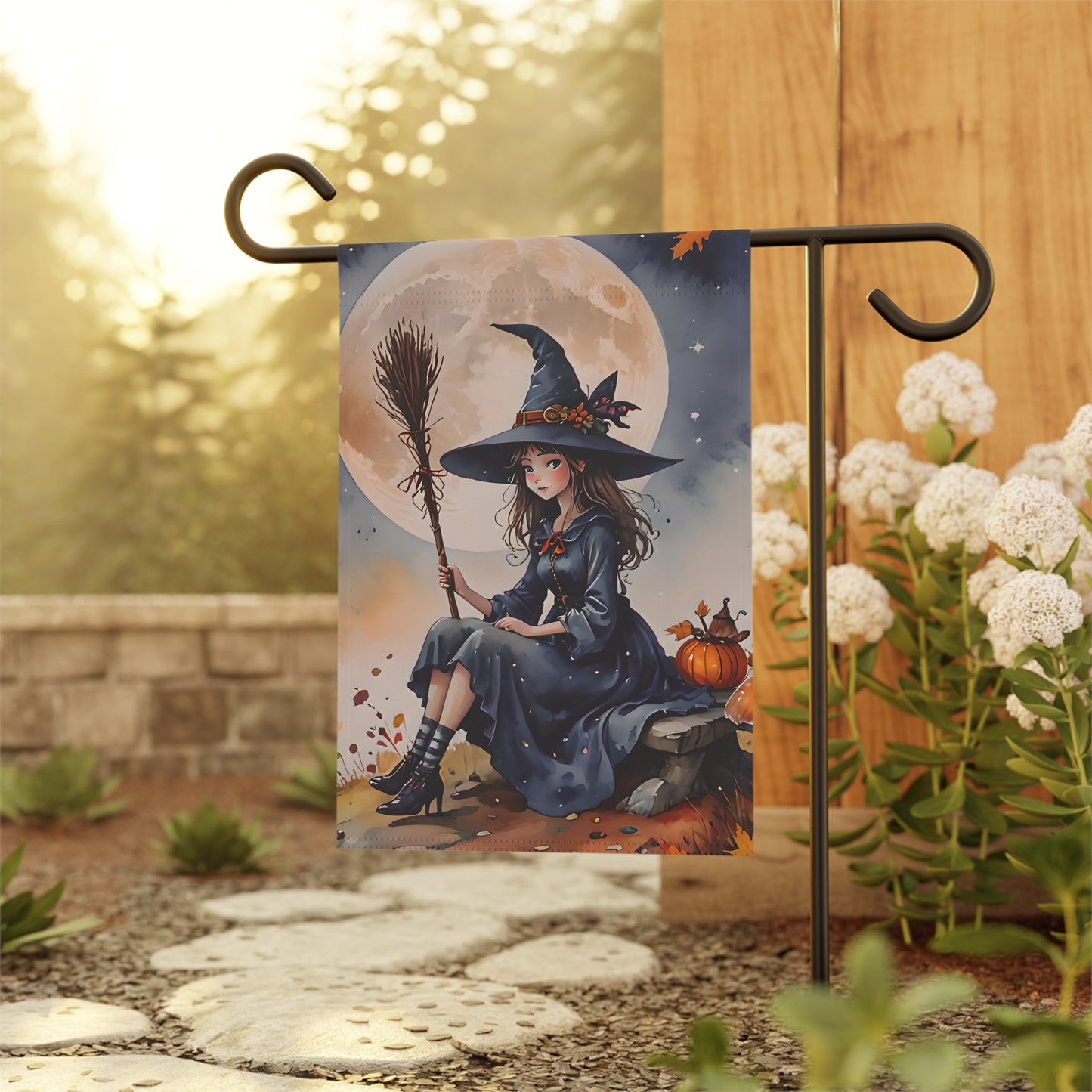 Whimsical Witch Girl Garden Flag