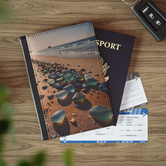 Blue and Turquoise Sea Glass on the Beach Passport Cover