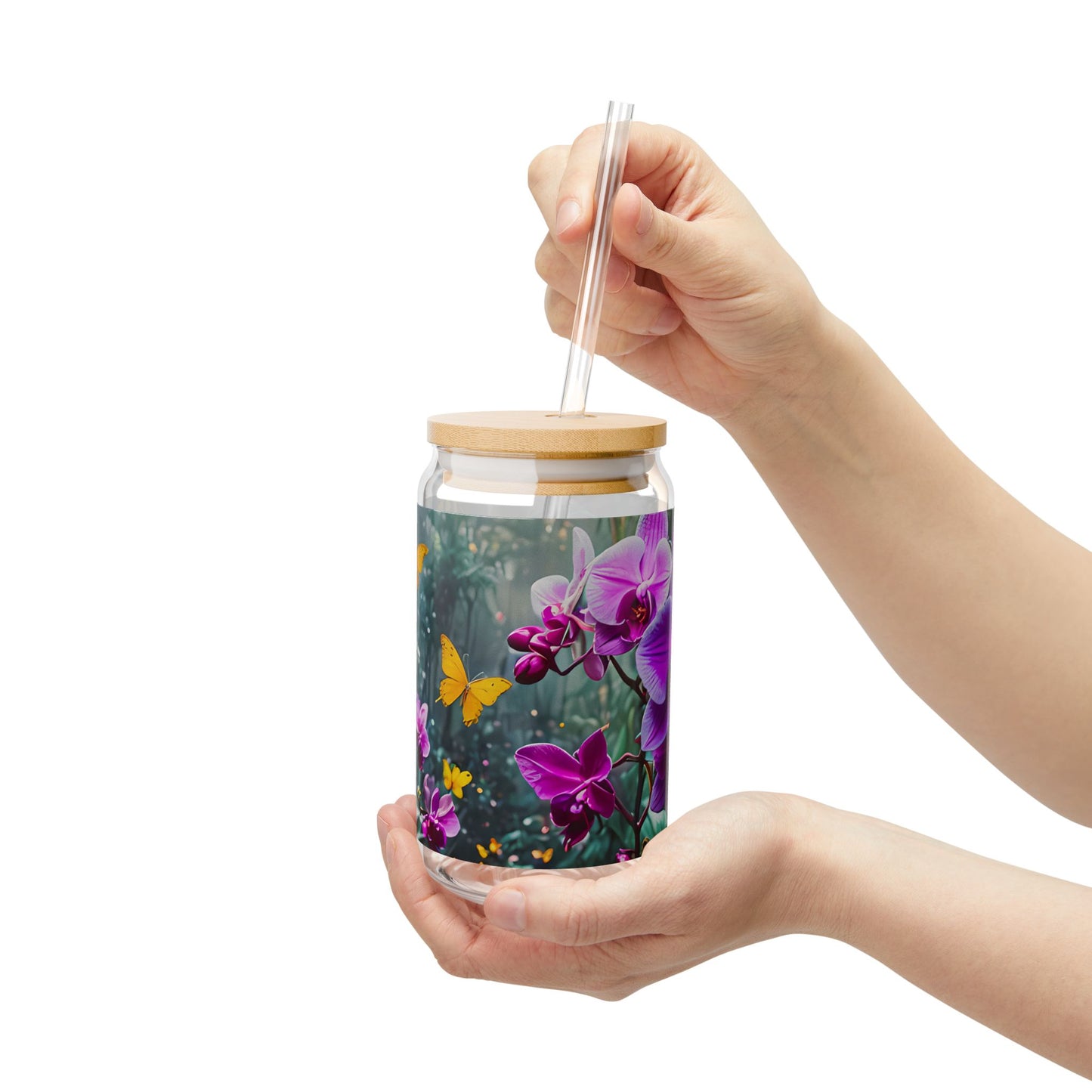 Wild Orchids & Butterfly Sipper Glass