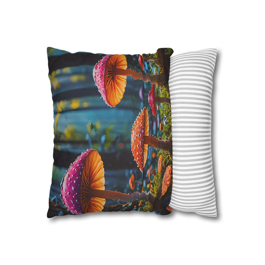 Colorful Forest Mushrooms Pillow Cover