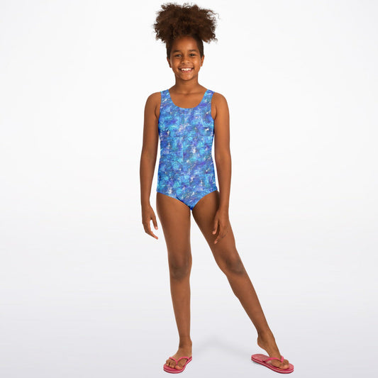 Girls Ocean Blue Texture One Piece Swimsuit