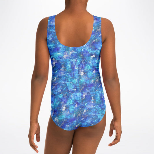 Girls Ocean Blue Texture One Piece Swimsuit