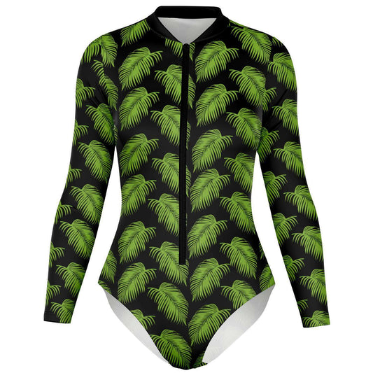 Women's Tropical Leaves Long Sleeve Bodysuit