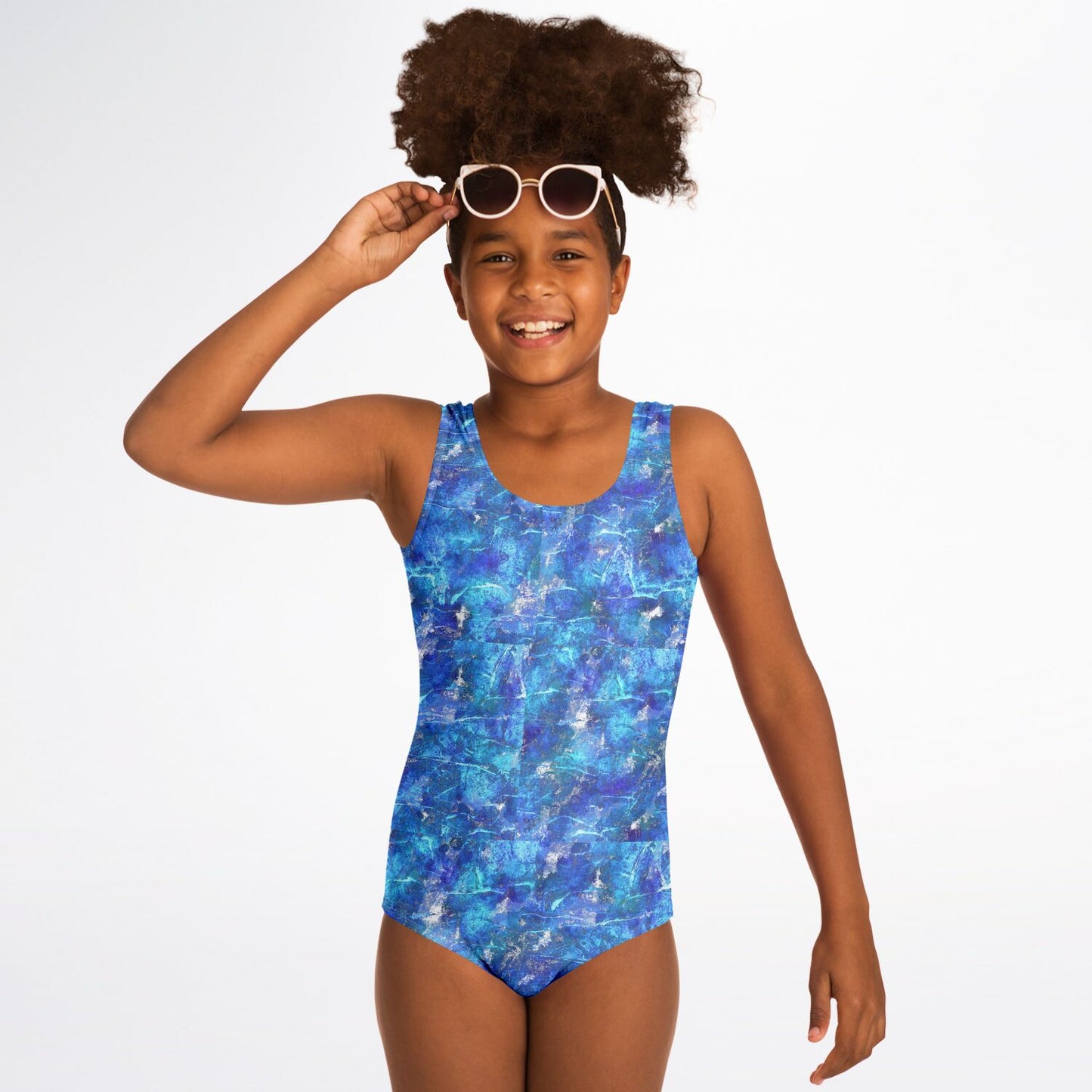 Girls Ocean Blue Texture One Piece Swimsuit