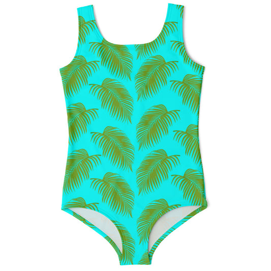 Kids - Girls' Tropical Leaves One-Piece Swimsuit