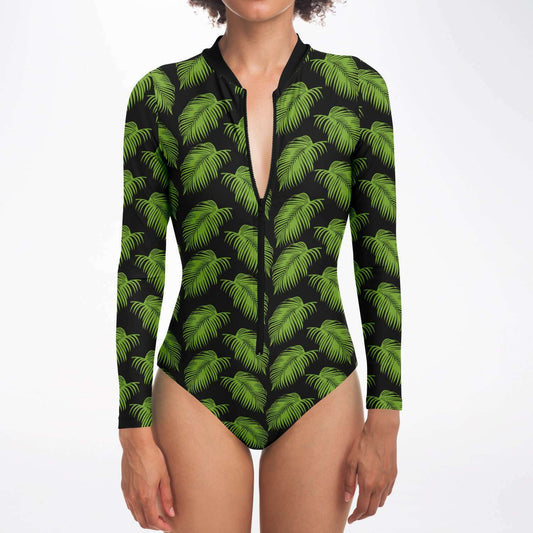 Women's Tropical Leaves Long Sleeve Bodysuit