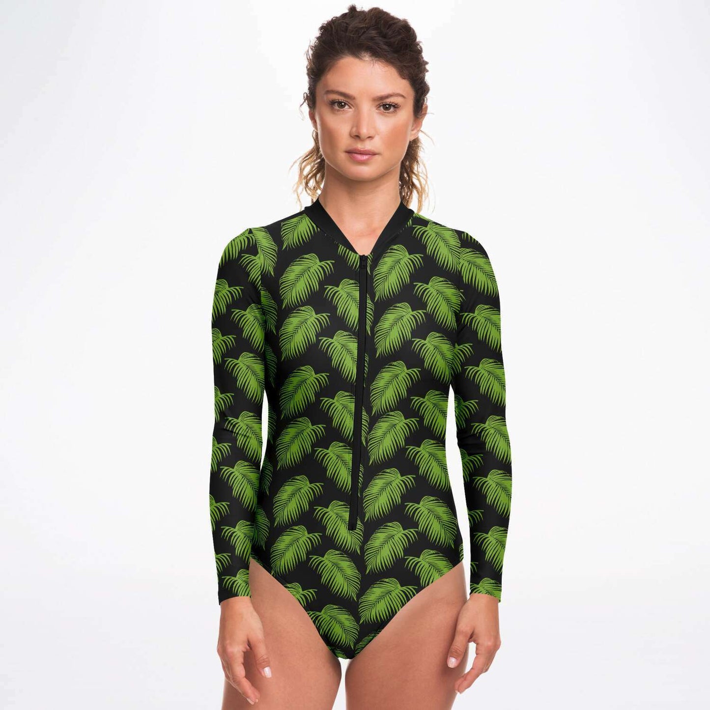 Women's Tropical Leaves Long Sleeve Bodysuit