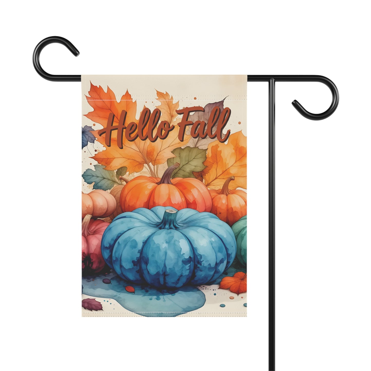 Hello Fall Watercolor Pumpkin Garden Flag