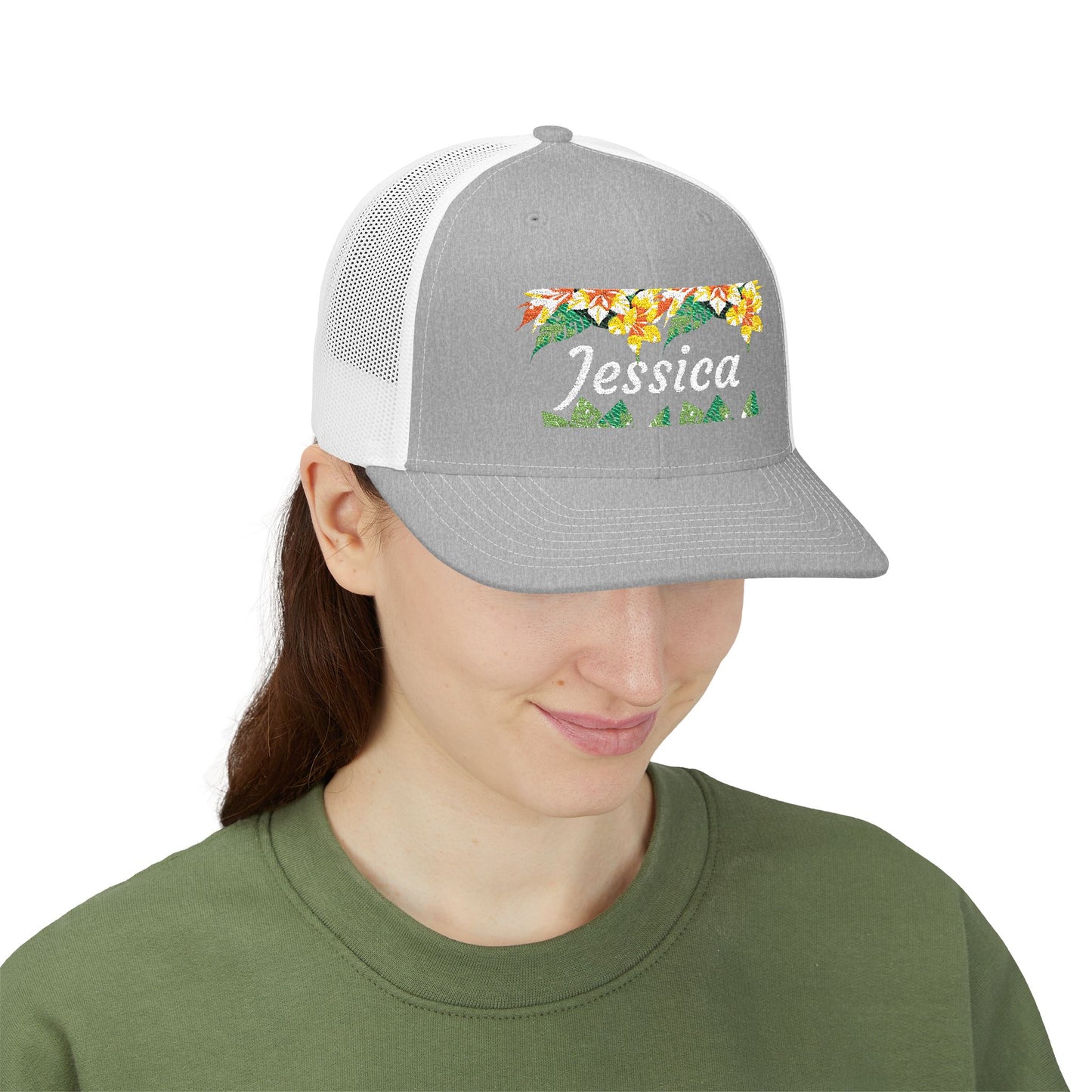 Personalized Embroidered Floral Name Trucker Cap