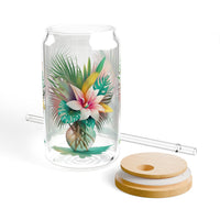 Tropical Palm Leaves Bouquet Sipper Glass