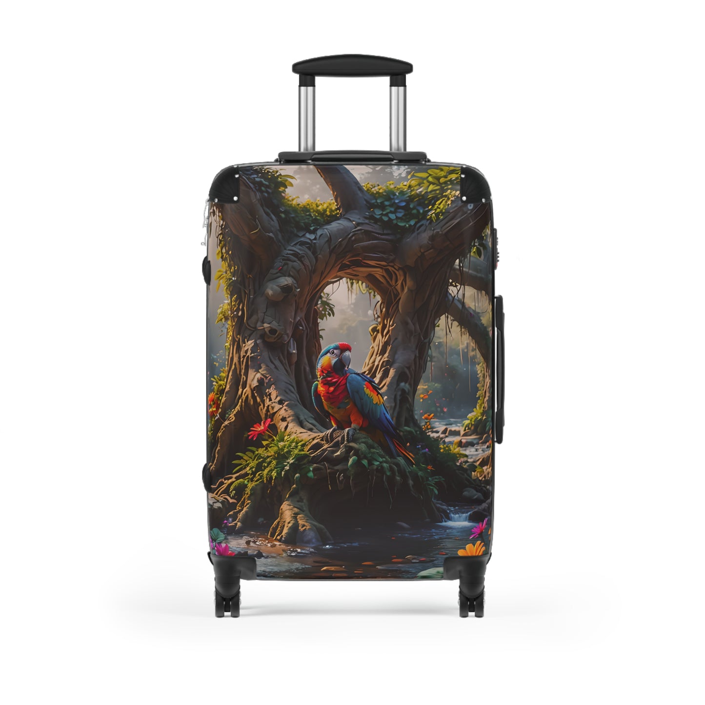 Tropical Parrot in Forest Cabin Suitcase
