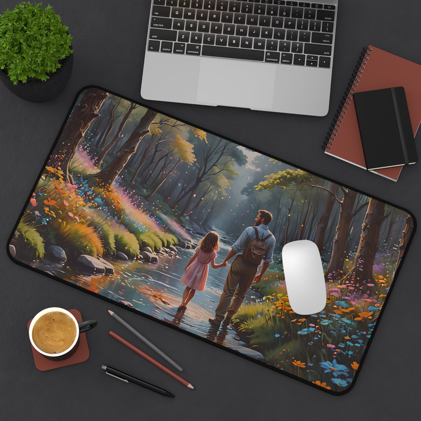 Father and Daughter Forest Walk Desk Mat