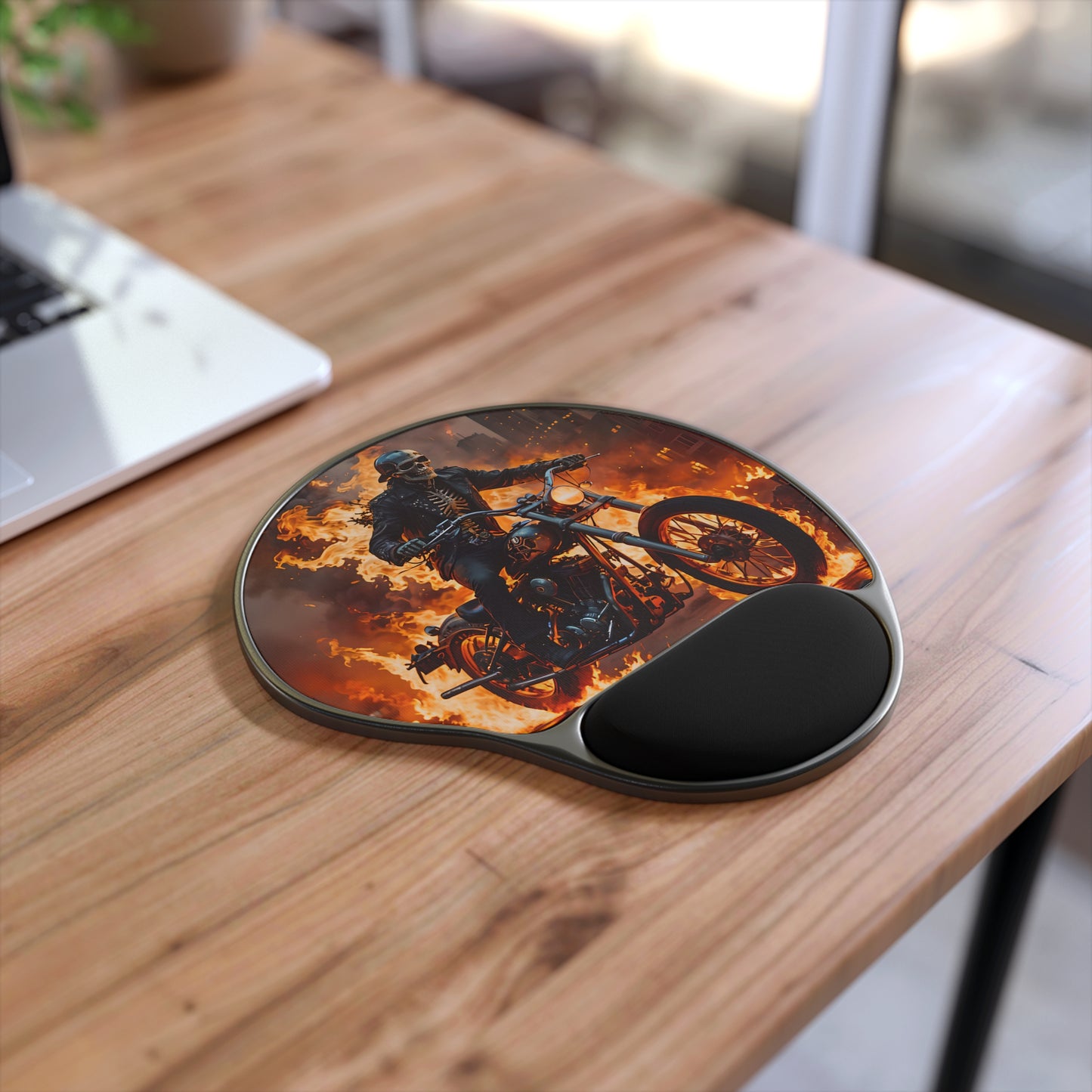 Flaming Skeleton Biker Mouse Pad with Wrist Rest