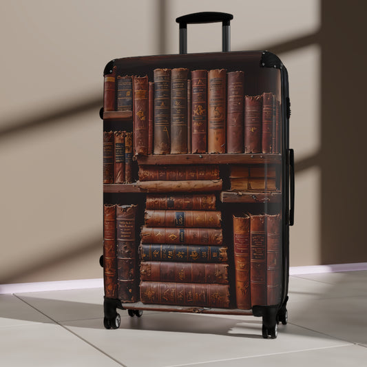 Vintage Book Collection on Shelf Cabin Suitcase