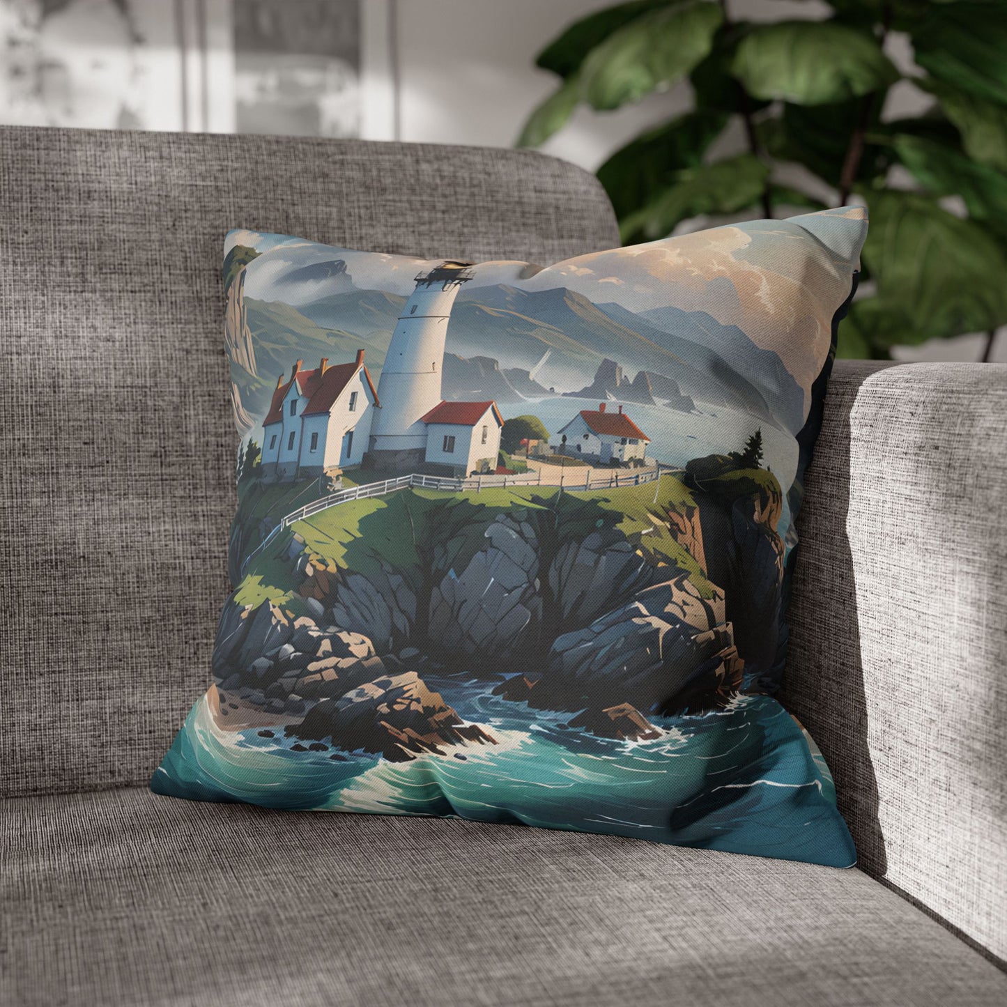 Coastal Lighthouse Pillow Cover