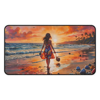 Girl Walking on Sunset Beach Desk Mat