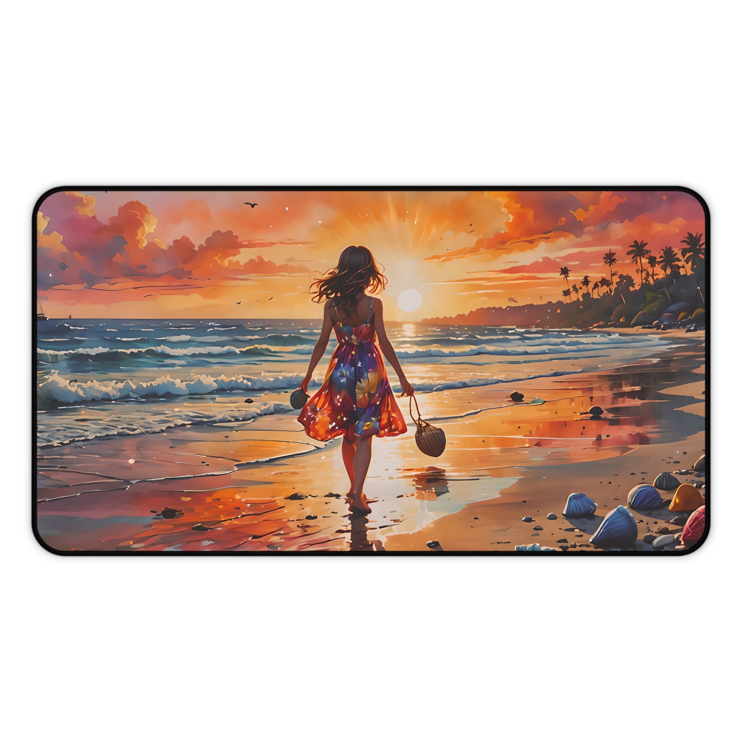 Girl Walking on Sunset Beach Desk Mat