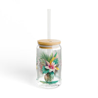 Tropical Palm Leaves Bouquet Sipper Glass