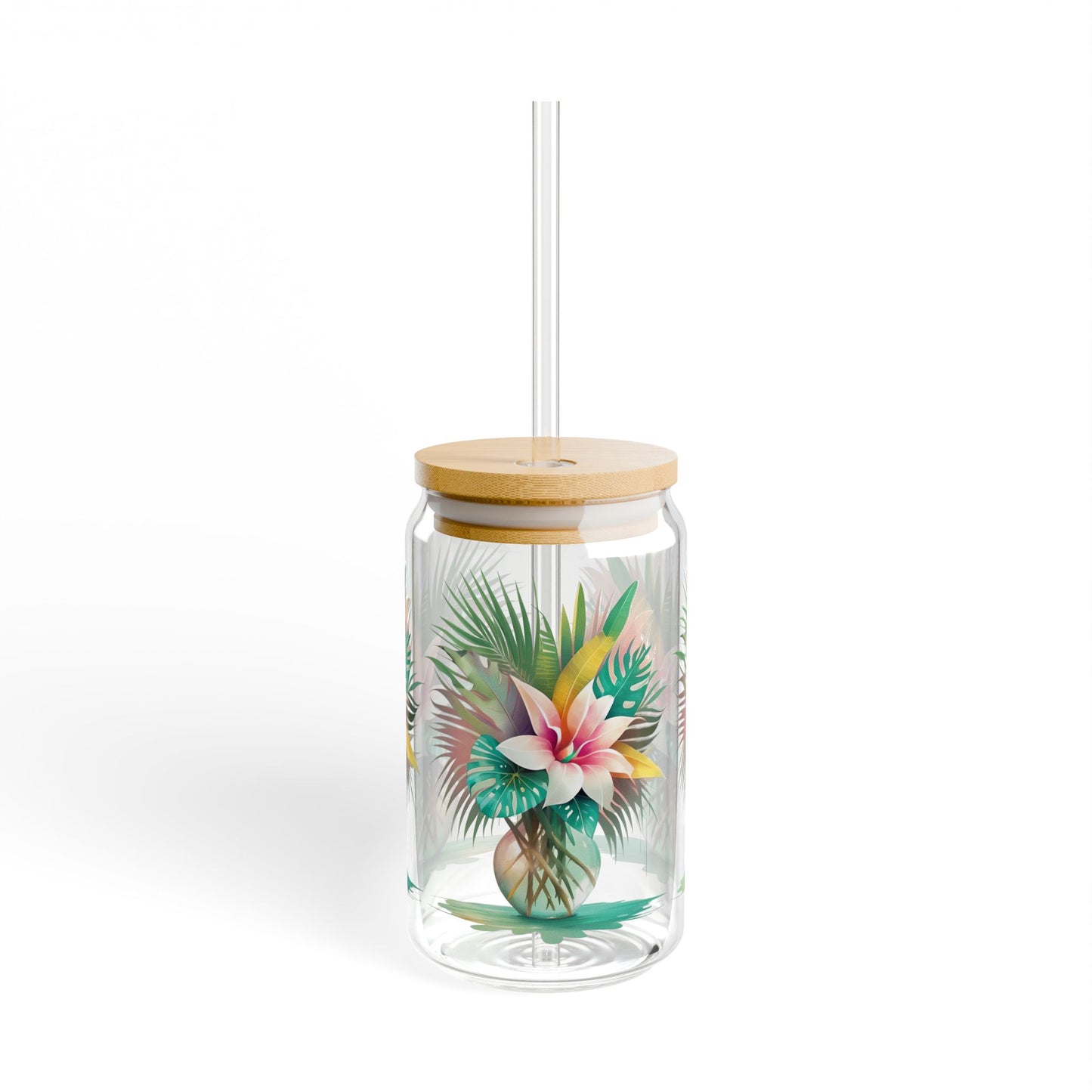 Tropical Palm Leaves Bouquet Sipper Glass
