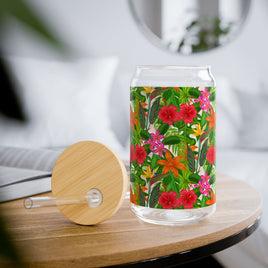 Tropical Floral Pattern Sipper Glass