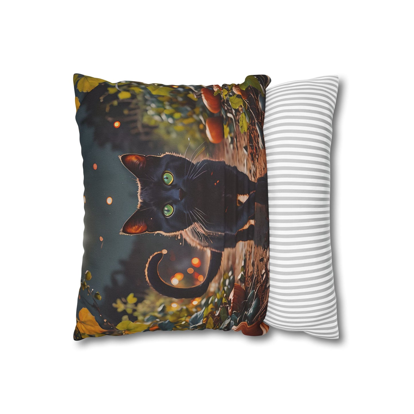 Black Cat in Pumpkin Patch Pillow Cover