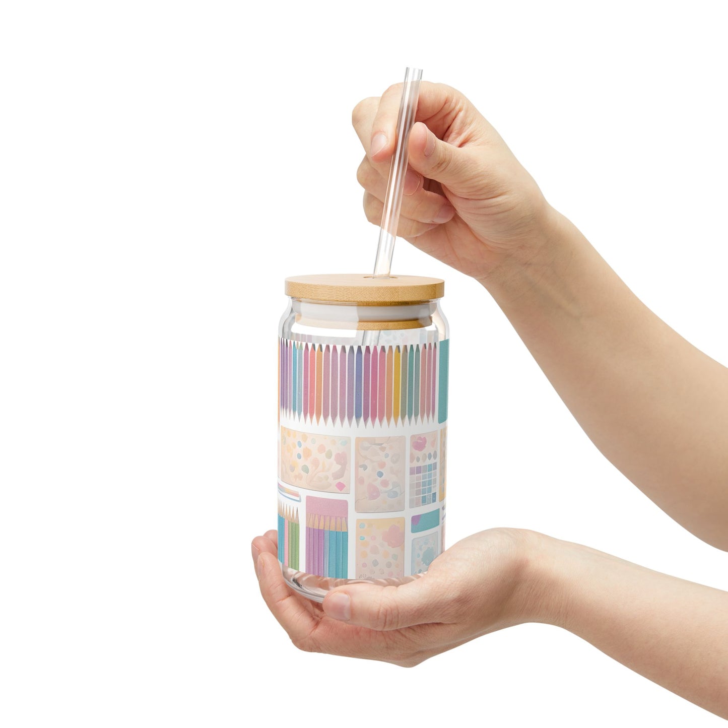 Pastel Colored Pencils and Supplies Sipper Glass