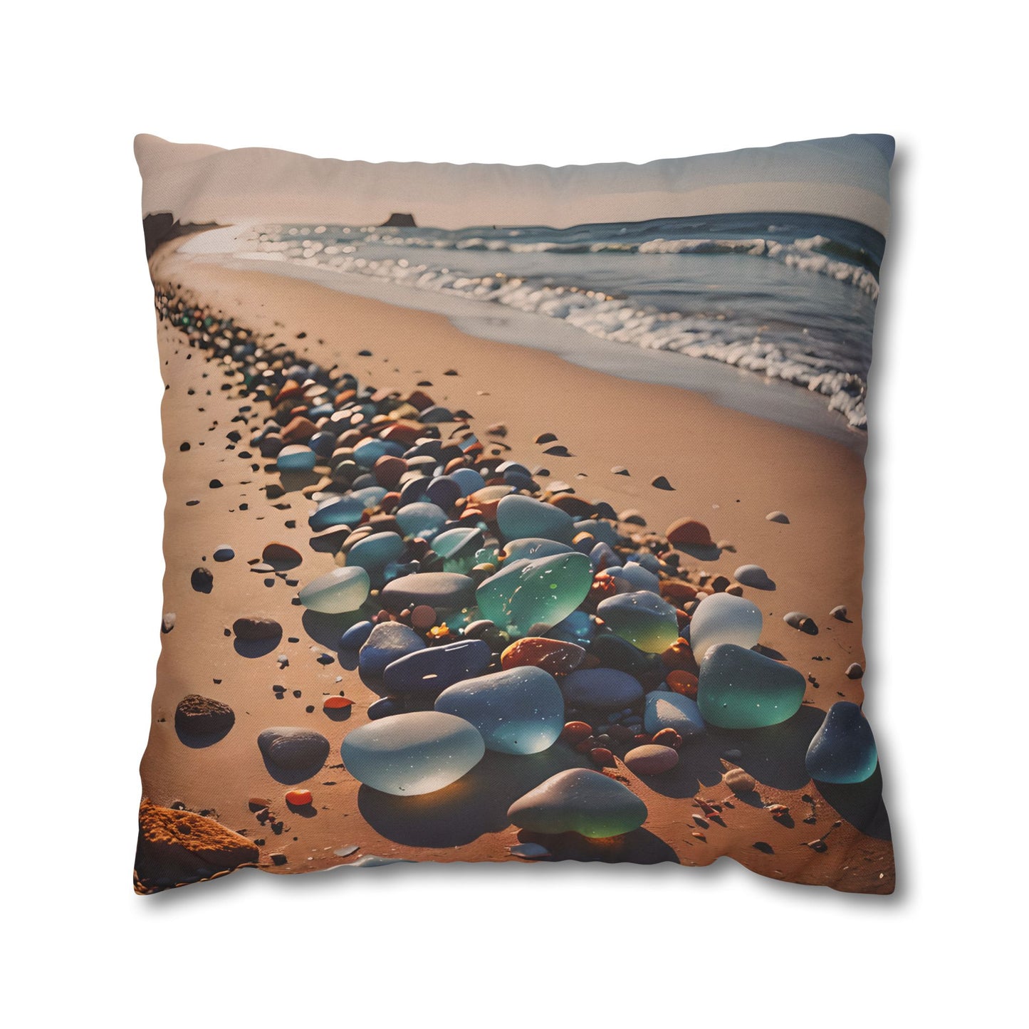 Colorful Sea Glass on Beach Pillowcase