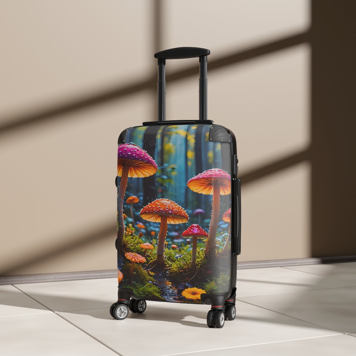 Vibrant Mushrooms in Rain Forest Cabin Suitcase