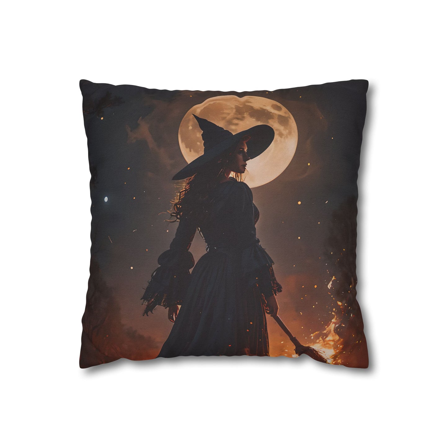 Witch Silhouette Moon Pillow Cover
